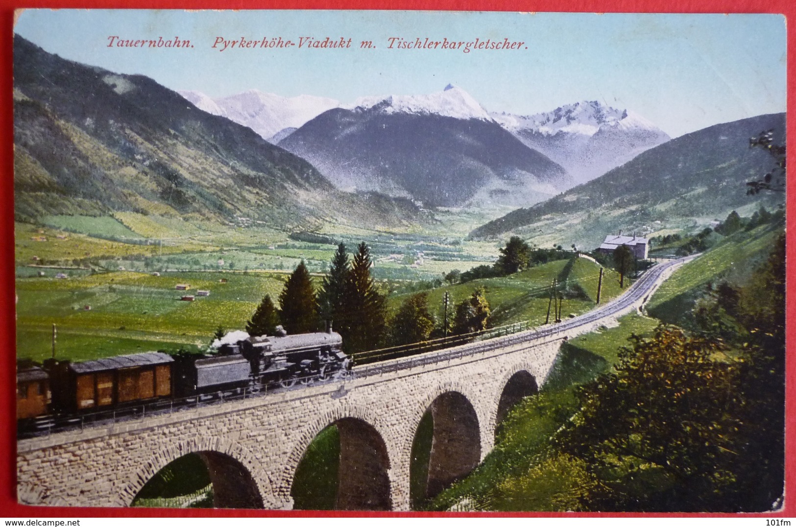 GERMANY - TAUERNBAHN , PYRKERHOHE VIADUKT M. TISCHLERKARGLETSCHER , DAMPFLOKOMOTIVE - Treni