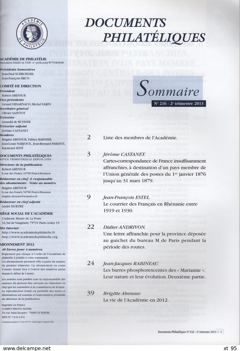 Documents Philateliques - N°216 - Voir Sommaire - Frais De Port 2€ - Sonstige & Ohne Zuordnung