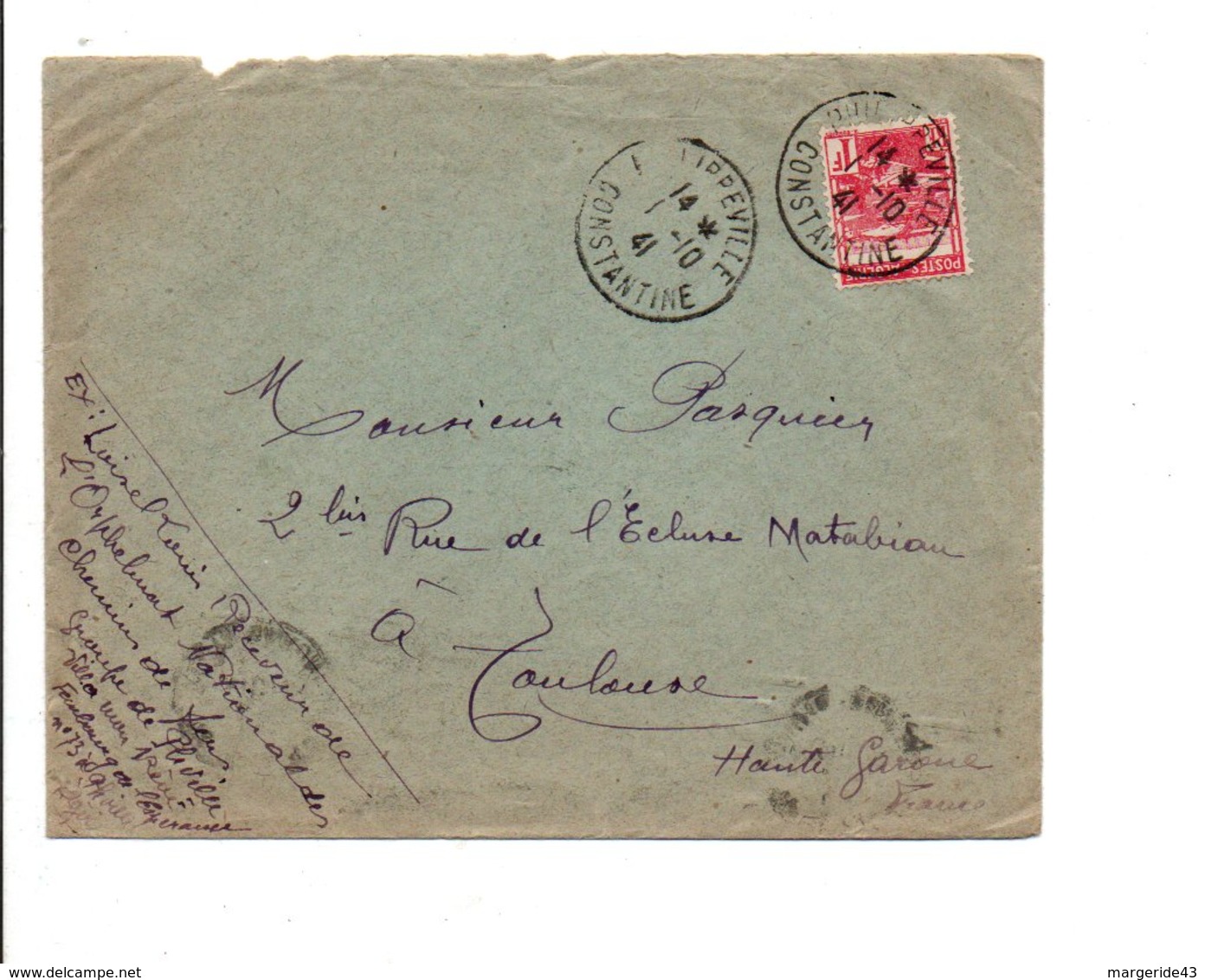 ALGERIE LETTRE DE PHILIPPEVILLE POUR LA FRANCE 1941 - Lettres & Documents