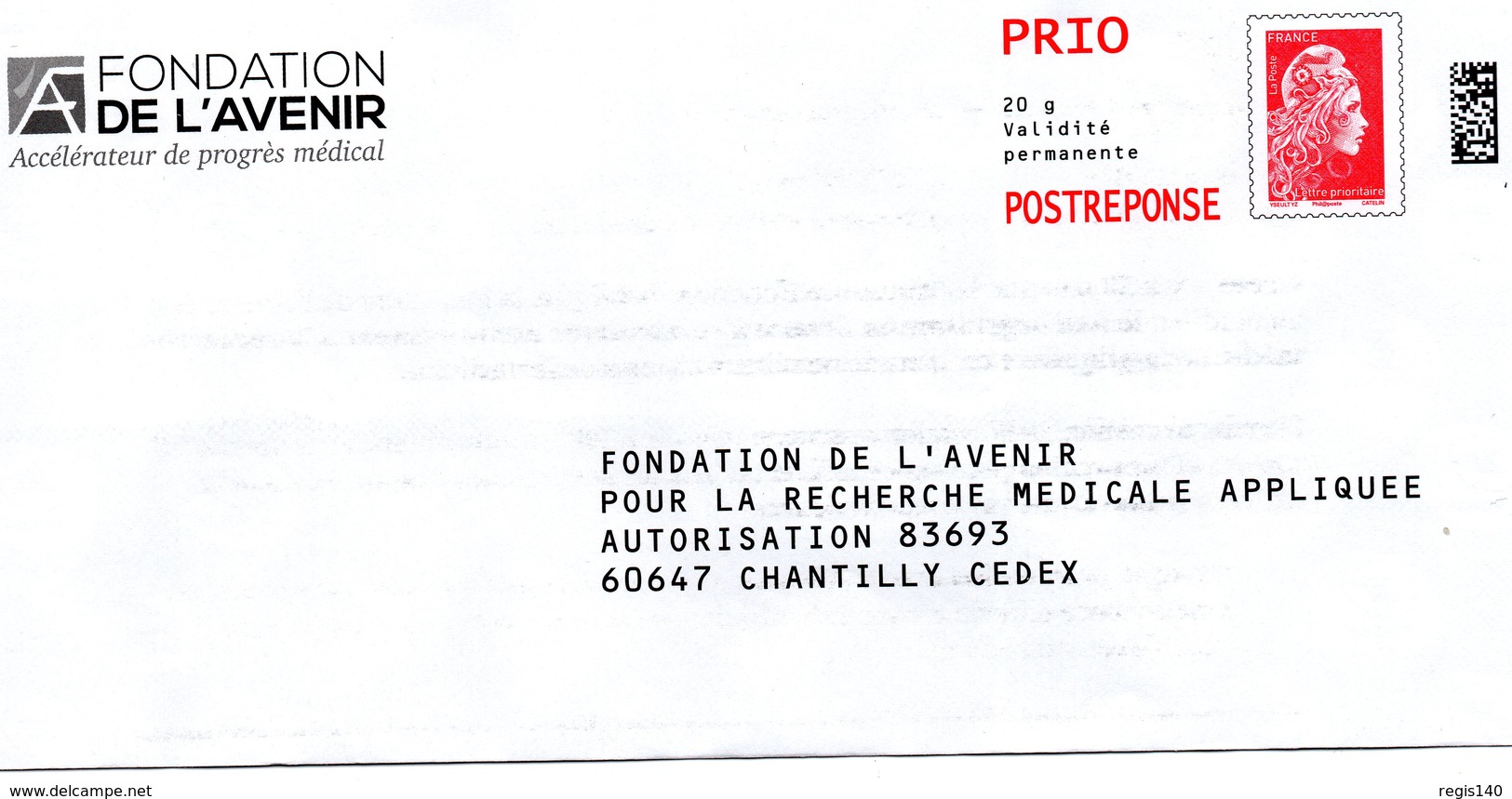 Prêt à Poster POSTREPONSE -  Marianne D'Yzeult - Fondation De L'Avenir  -183307 - Prêts-à-poster:reply