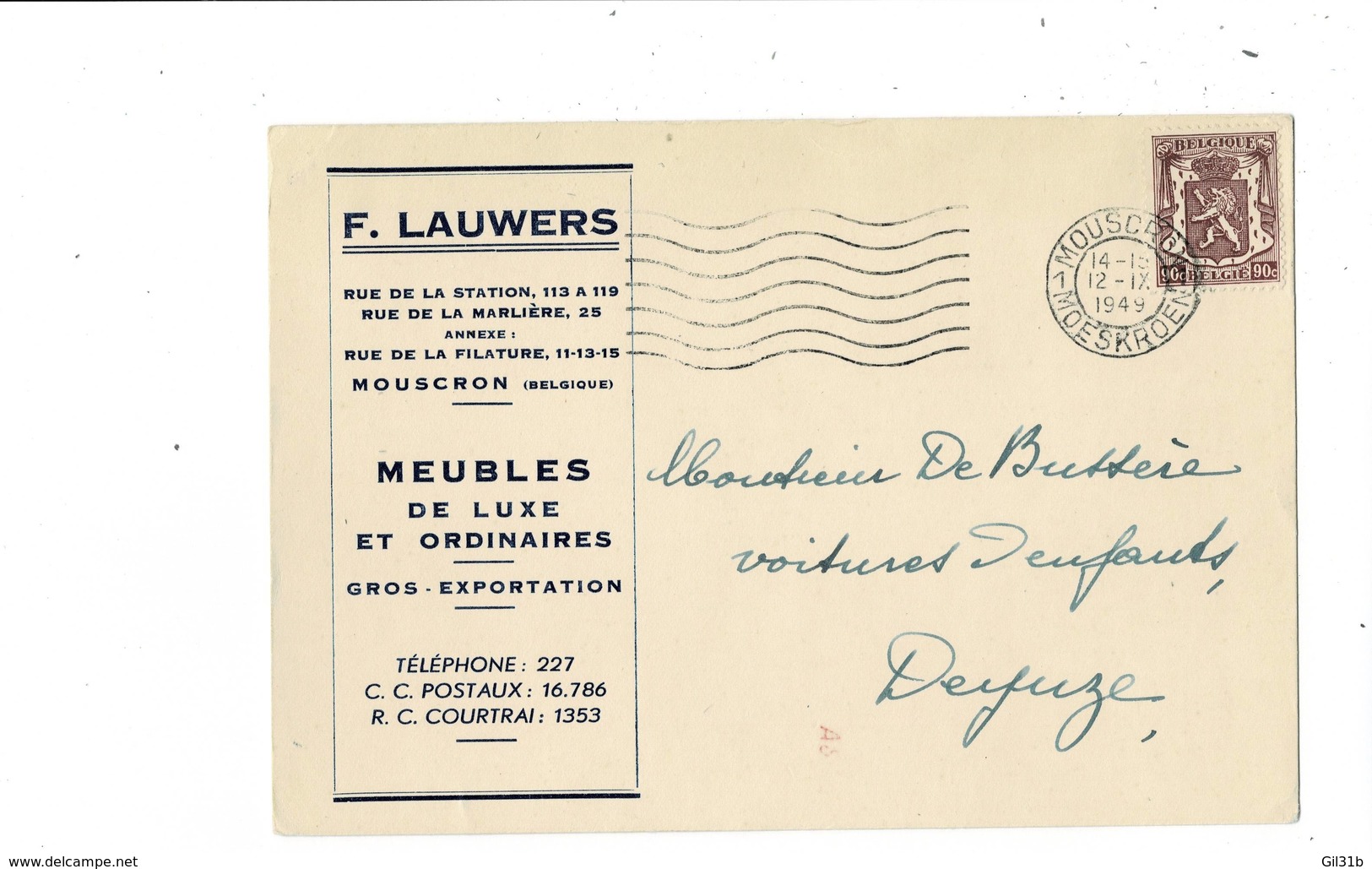 C P. Publicitaire ,F. Lauwers .Meubles De Luxe . Mouscron .Belgique. - Mouscron - Moeskroen