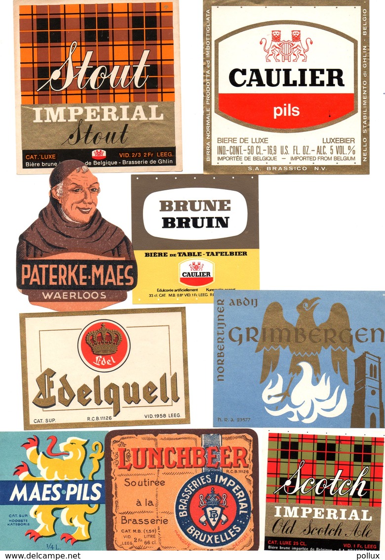 BR 9 étiquettes, Bieretiket  PATERKE MAES Export,Caulier,Imperial, WAARLOOS,Edelquel,Grimbergen, Lunchbeer, Stout Scotch - Bière