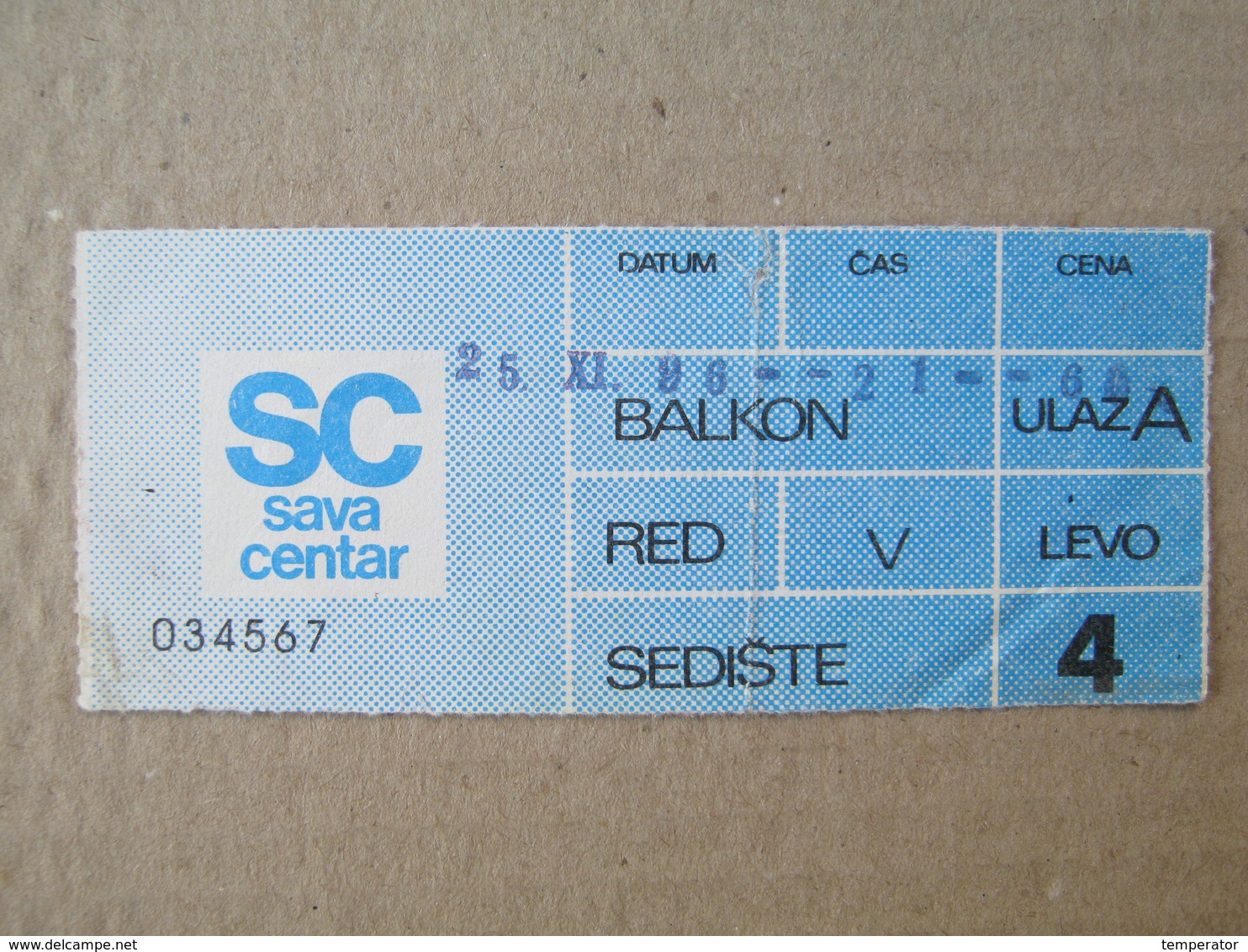 Ticket Concert / Belgrade - Sava Centar, 1996. - Biglietti Per Concerti