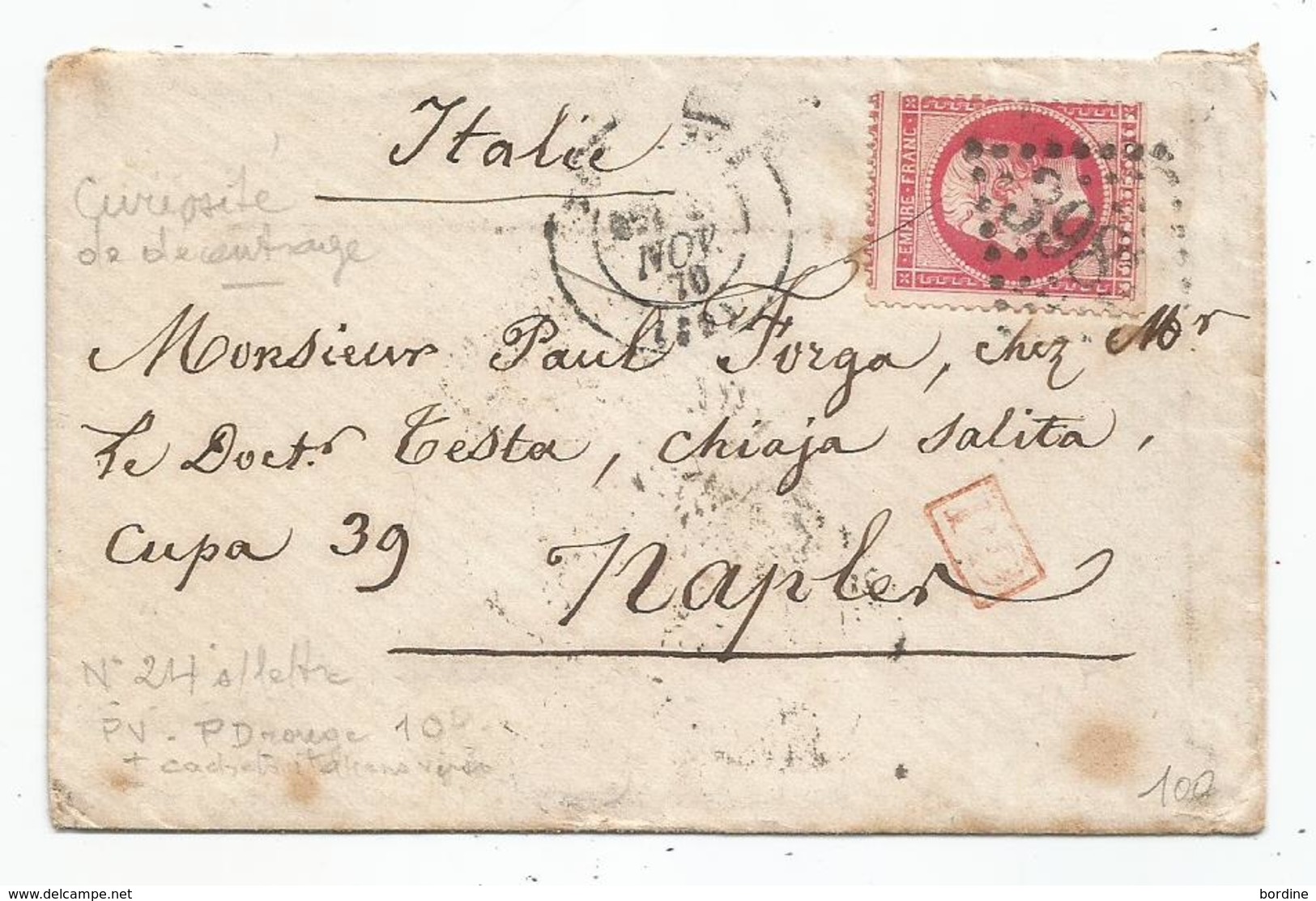 - VAR - TOULON - GC 3981/TP Napoleon III N°24+"PD"rouge+Càd T.17-1870 Variété - 1862 Napoleon III