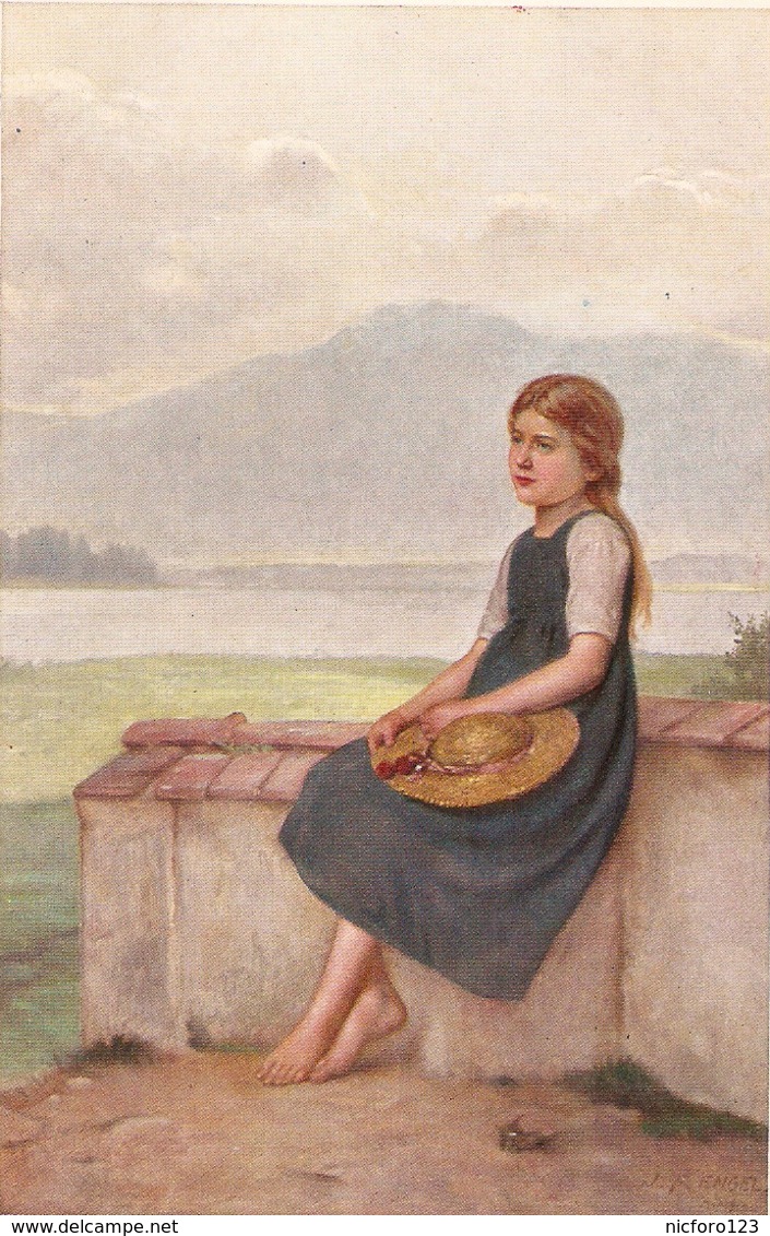 "Joh. Friedr. Engel. Girl. On The Wall" Fine Painting, Nice Vintage German Postcard - Otros & Sin Clasificación