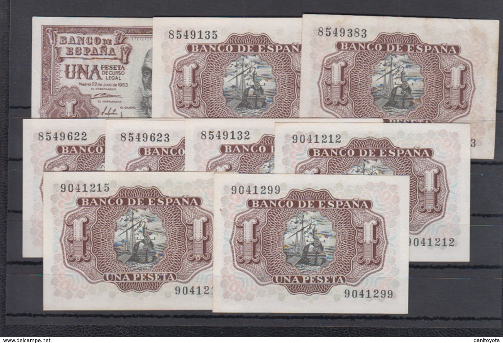 ESPAÑA.  EDIFIL 465.  LOTE DE 9 BILLETES SIN SERIE MARQUÉS DE STA CRUZ. - 5 Peseten