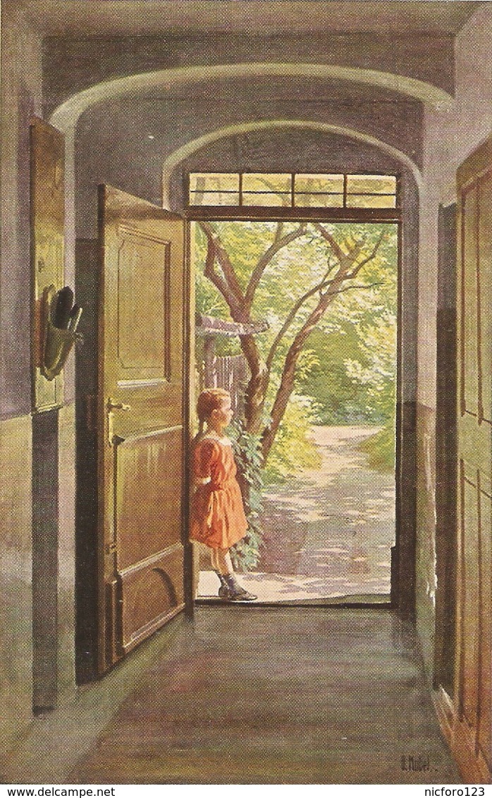 "Otto Kubel. Girl. Sunday Morning,llll,,,,,,,,,,,,,,,llllllll Lll,,,,,,,,,," Fine Painting, Nice Vintage German Postcard - Otros & Sin Clasificación