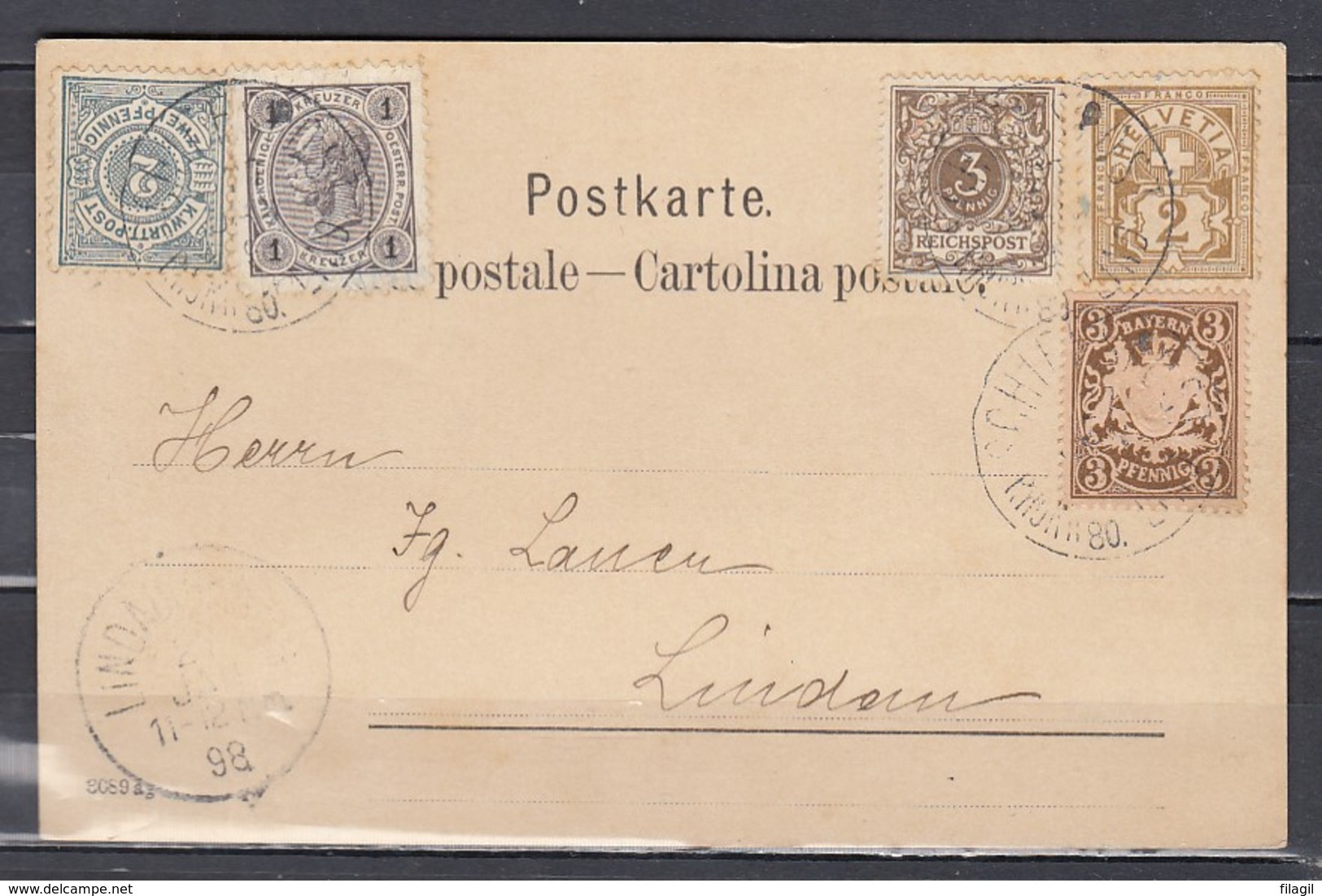 N°63 Sur Lettre De Schiffspost Naar Lindau Met Oosterijkse Zegels + Duitse Zegels - Lettres & Documents