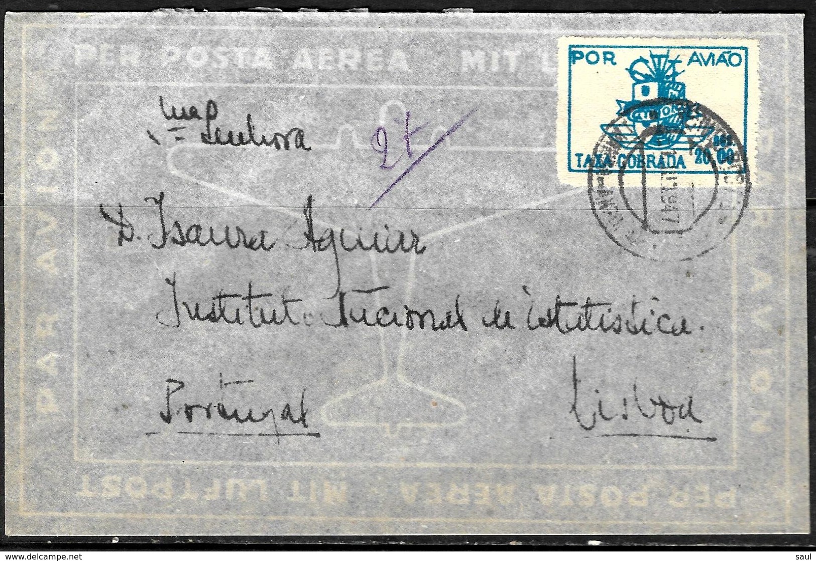 642 - PORTUGAL - ANGOLA - 1947 - AIR MAIL - COVER - FORGERY, FALSE, FAKE, FAUX, FALSO, FALSC - Unclassified