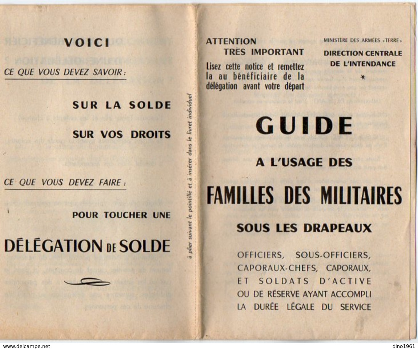 VP16.206 - MILITARIA - Document - Le Guide à L'Usage Des Familles Des Militaires - Documents