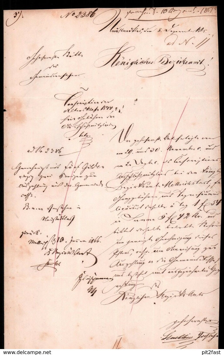 Dokument Adel , Mellrichstadt - Fladungen 1866 , Königl. Bezirksamt , Steublein !!! - Mellrichstadt