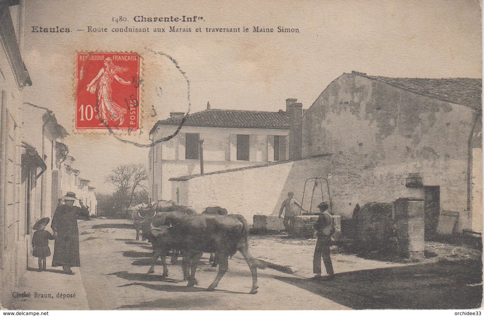 CPA Etaules - Route Conduisant Aux Marais Et Traversant Le Maine Simon (belle Animation Avec Boeufs) - Autres & Non Classés