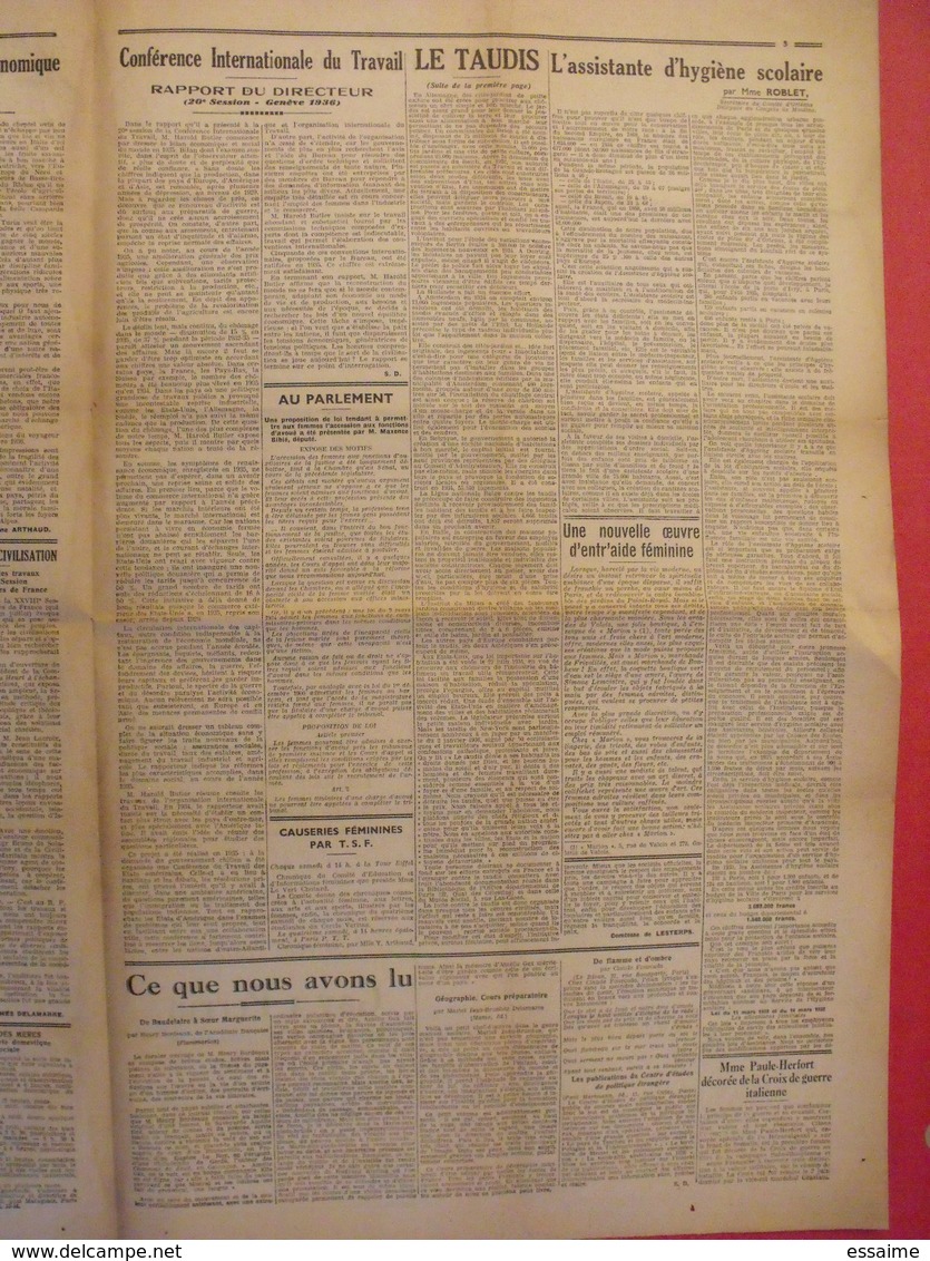 Journal L'Union Nationales Des Femmes. N° 97 Du 10 Octobre 1936. Vote Des Femmes, Mouvement Social à Madagascar - Sonstige & Ohne Zuordnung