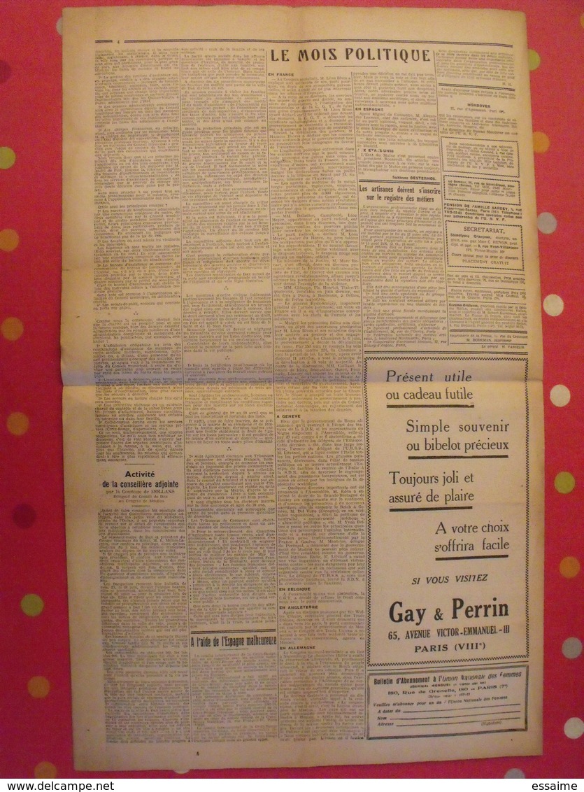 Journal L'Union Nationales Des Femmes. N° 97 Du 10 Octobre 1936. Vote Des Femmes, Mouvement Social à Madagascar - Sonstige & Ohne Zuordnung