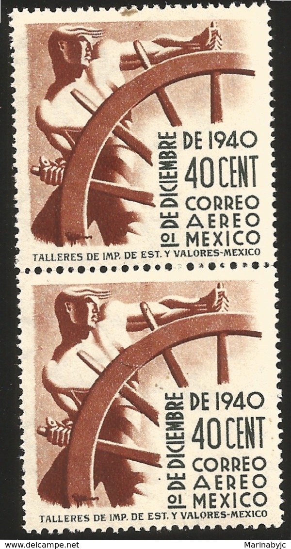 J) 1940 MEXICO, PAIR, MAN AT HELM, SCOTT C115, 40 CENTS, MNH - Messico