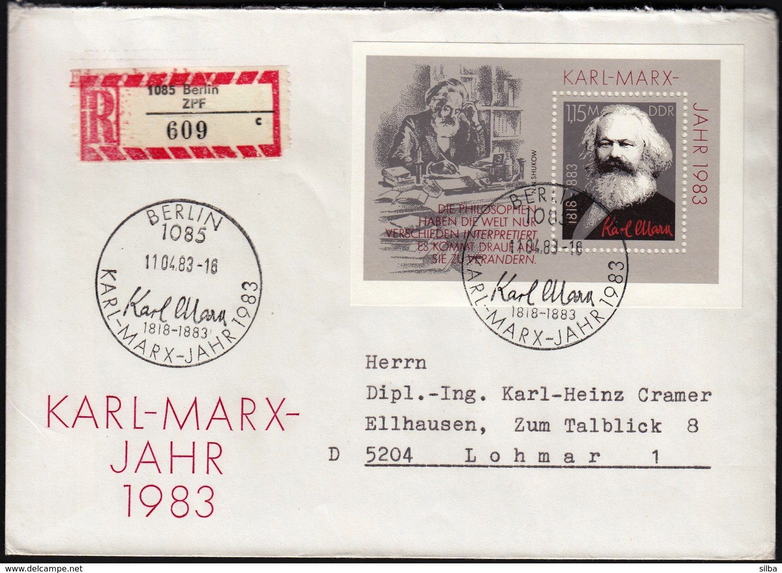 Germany DDR Berlin 1983 / 100th Anniversary Of The Death Of Karl Marx / R Letter - Sonstige & Ohne Zuordnung