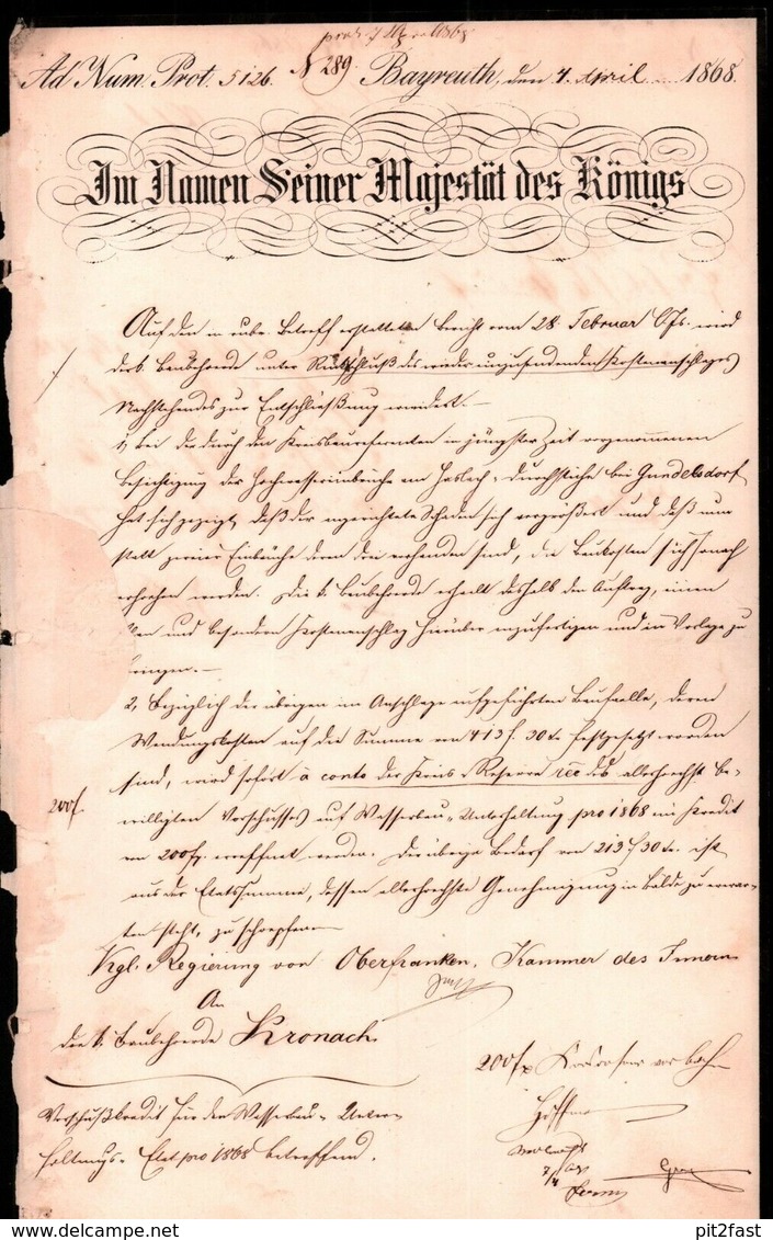 Dokument Adel , Kronach In Oberfranken 1868 , Bayreuth !!! - Kronach