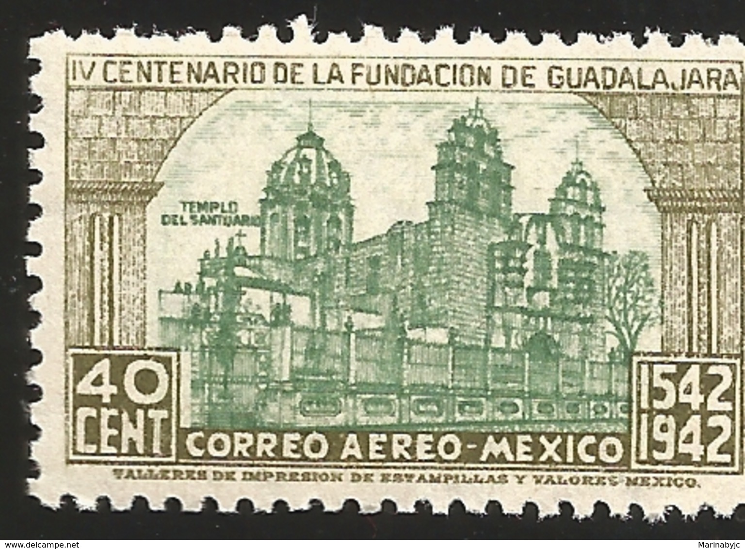 J) 1942 MEXICO, OUR LADY OF GUADALUPE CHURCH, SCOTT C121, MNH - Messico