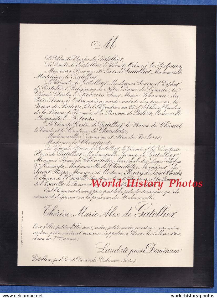 Document De 1900 - Château De GATELLIER / Saint Denis De Cabanne - Thérèse Marie Alix De GATELLIER - Historische Documenten