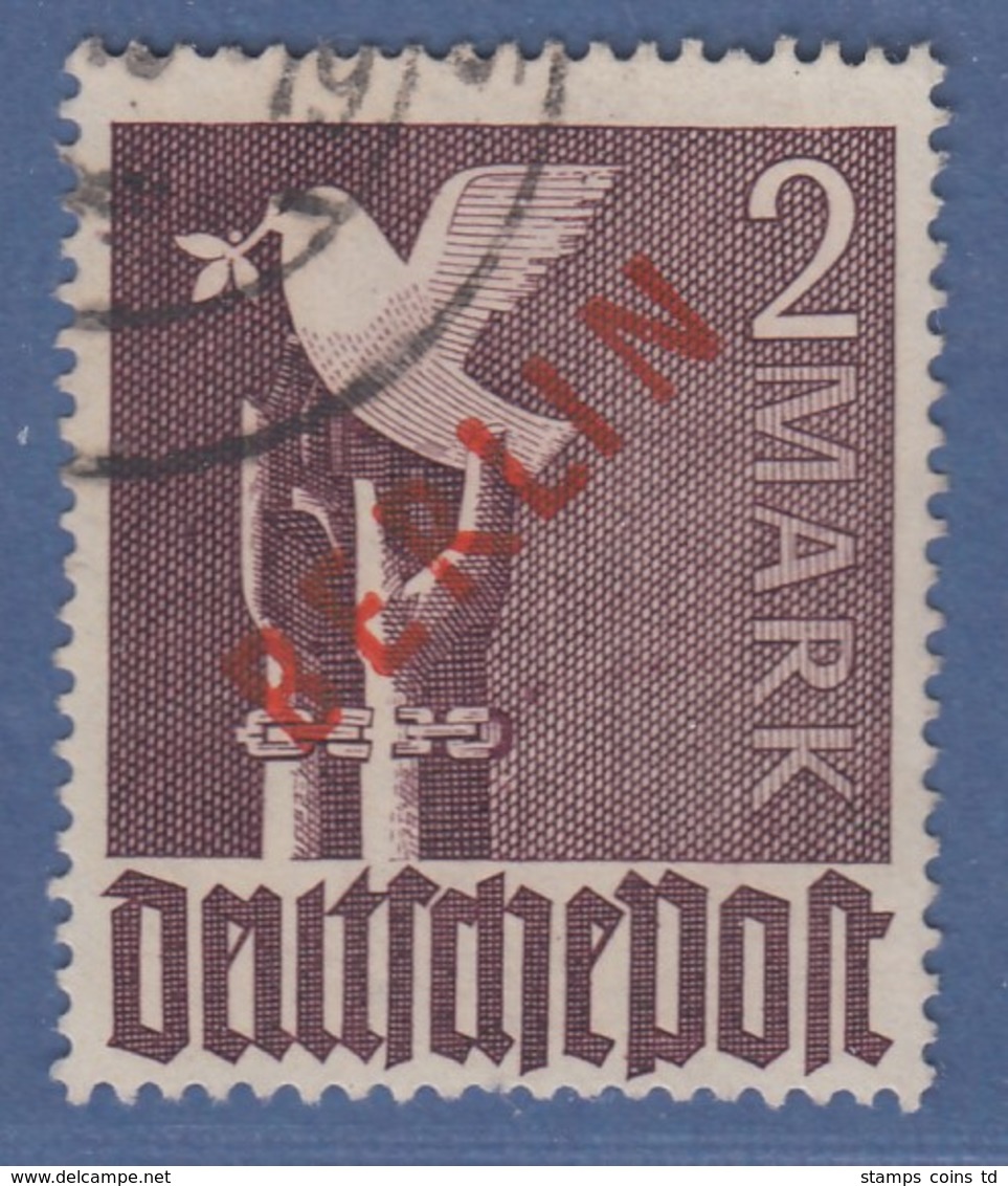 Berlin 1949 Rotaufdruck 2 DM  Mi.-Nr. 34 Gestempelt, Kurzer Zahn Unten Mittig.  - Sonstige & Ohne Zuordnung