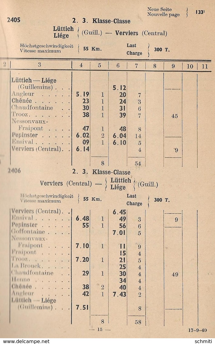 -Document officiel SNCB-Avis N°8 du:13/ 09/1940(90pages)  + N°9 du 14/09/1940-Modifications d'horaires + renseignements