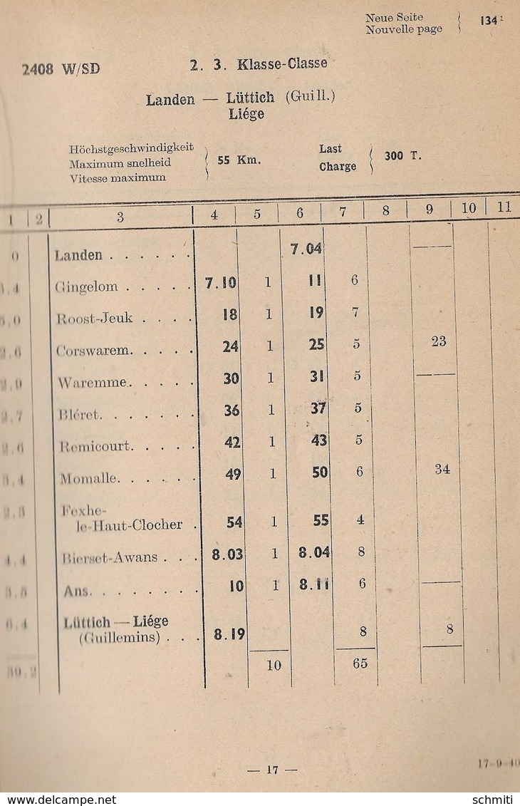 -Document officiel SNCB-Avis N°8 du:13/ 09/1940(90pages)  + N°9 du 14/09/1940-Modifications d'horaires + renseignements