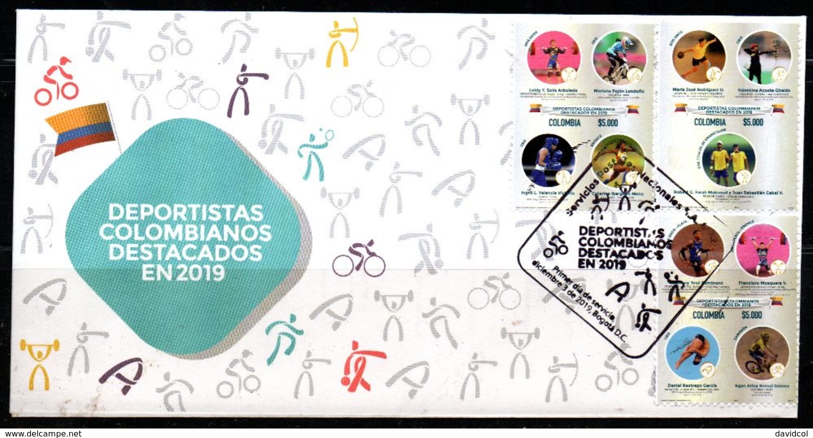 COLOMBIA- 2019 - FDC / SPD - COLOMBIAN ATHLETES FEATURED 2019 - - Colombia