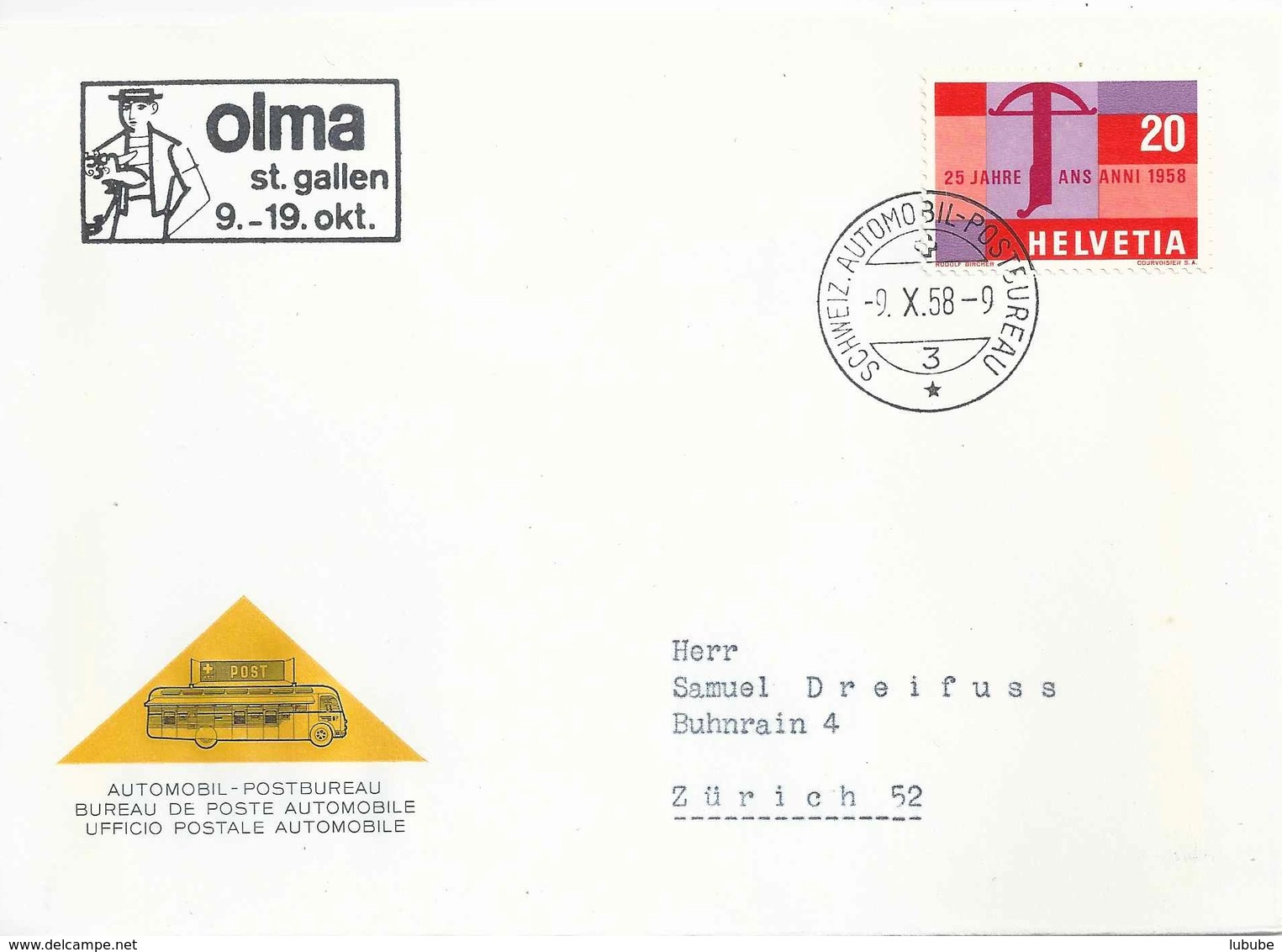 Sonderstempel  "Olma, St.Gallen"           1958 - Storia Postale