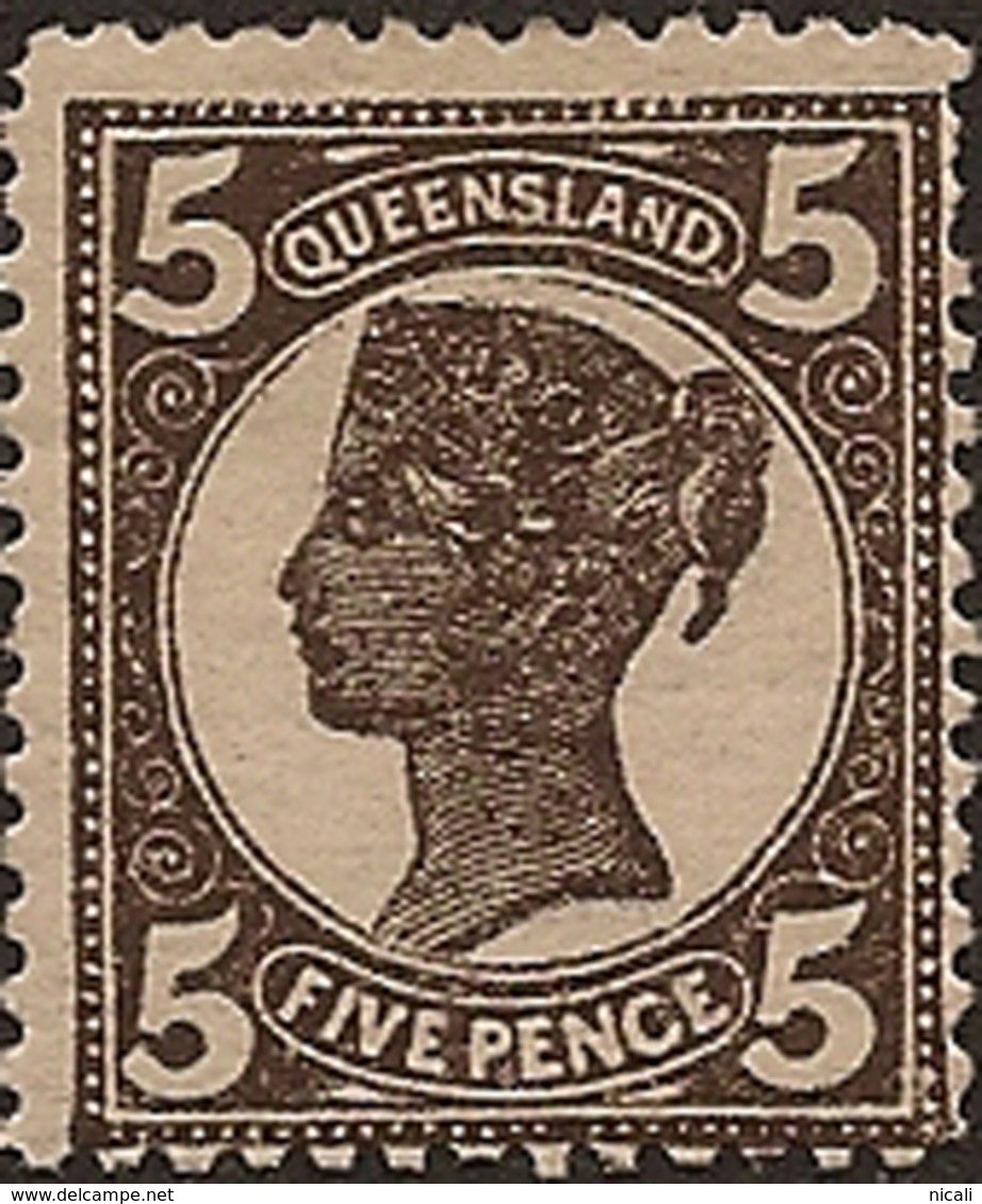 QUEENSLAND 1907 5d Sepia QV SG 295a HM TR446 - Mint Stamps