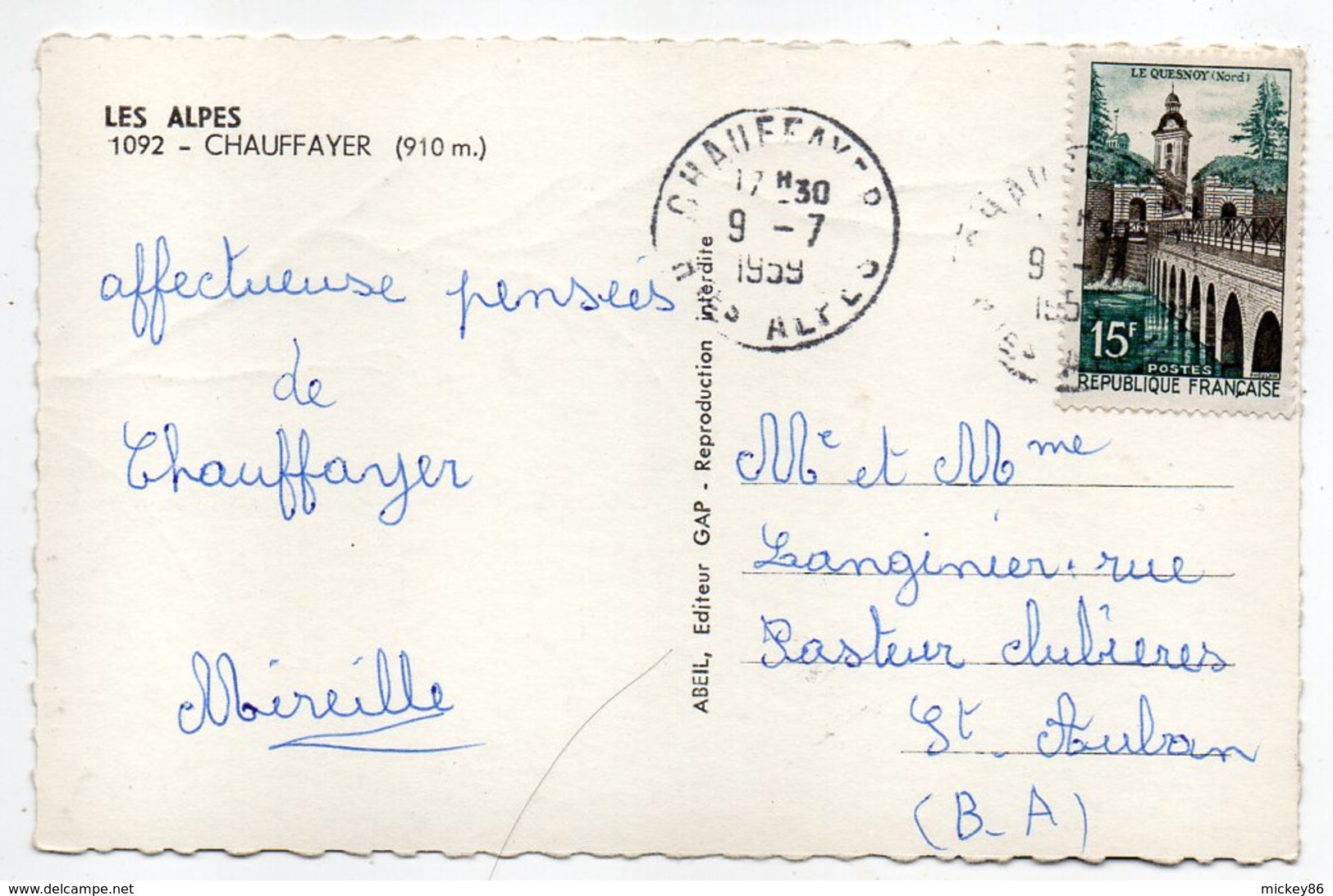 CHAUFFAYER --1959--Multivues, Un Bonjour De Chaufayer......timbre......cachet.......à Saisir - Autres & Non Classés