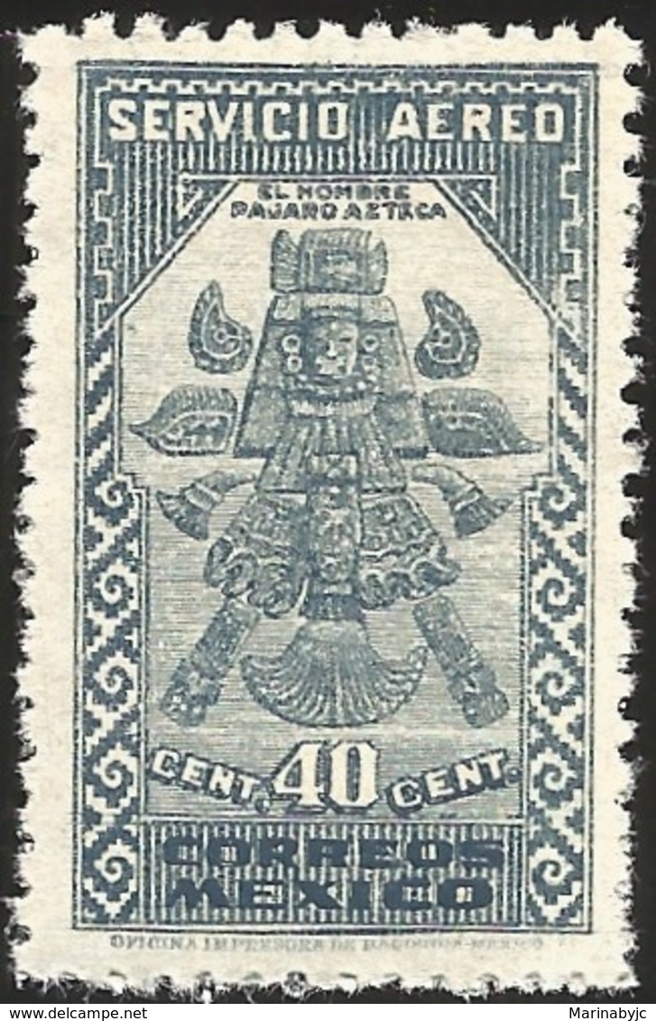 J) 1944 MEXICO, AZTEC BIRD MAN, 40 CENTS GRAY, SCOTT C137, MNH - Messico