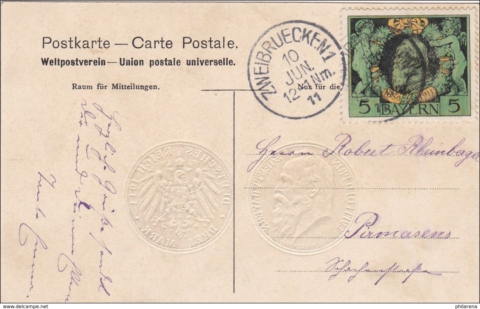Bayern: 1911, Postkarte Von Zweibrücken - Sonstige & Ohne Zuordnung
