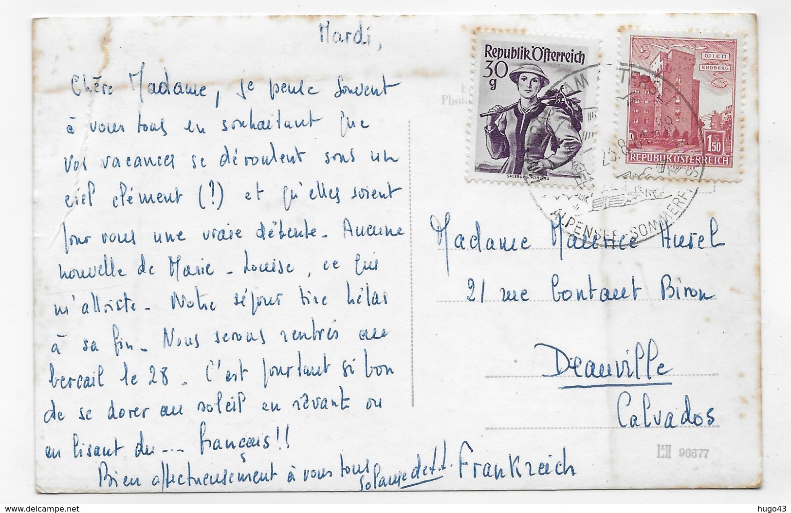 (RECTO / VERSO) DER MONDSEE EN 1961 - BEAUX TIMBRES ET CACHET - PLI A DROITE EN HAUT - FORMAT CPA VOYAGEE - Mondsee