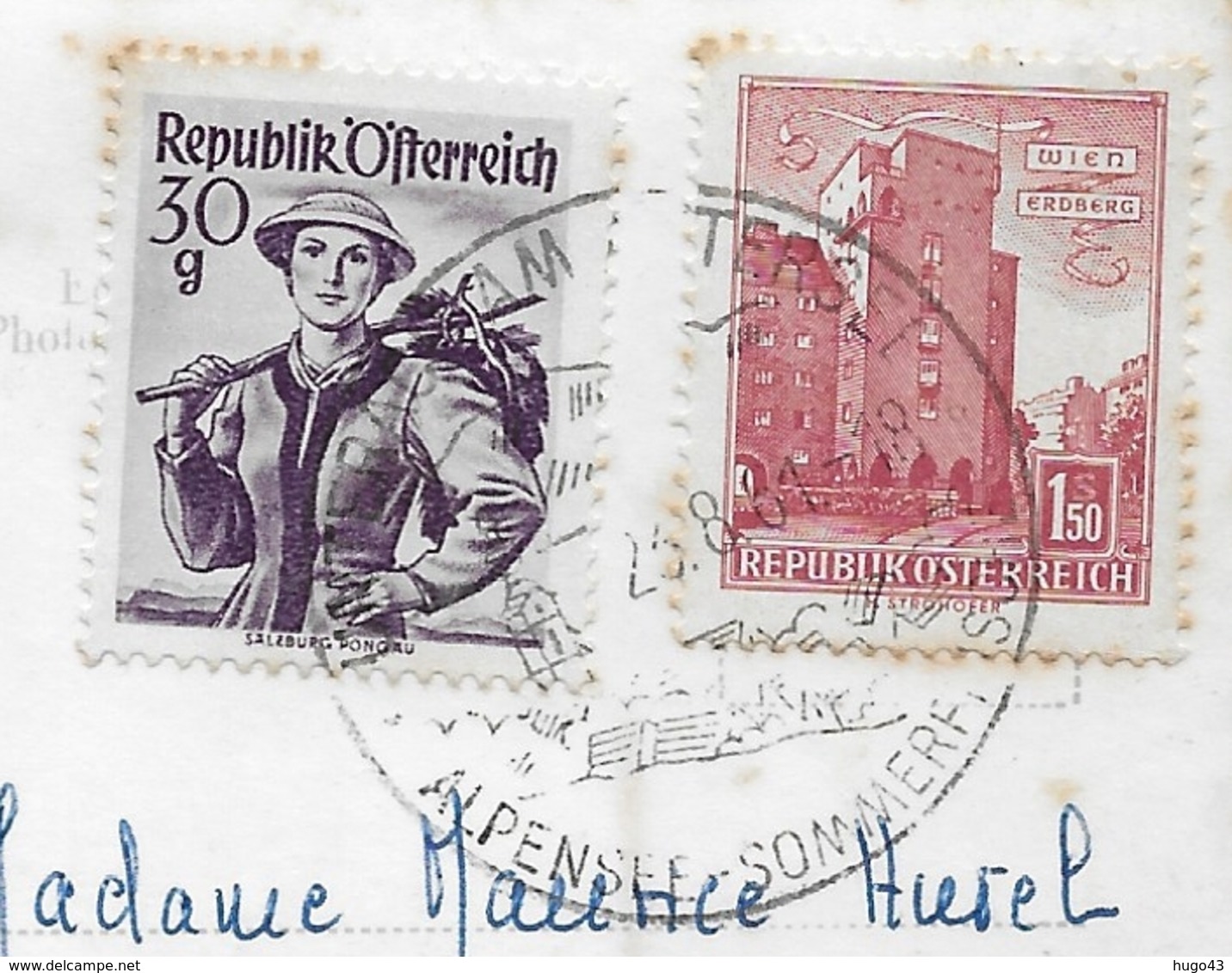 (RECTO / VERSO) DER MONDSEE EN 1961 - BEAUX TIMBRES ET CACHET - PLI A DROITE EN HAUT - FORMAT CPA VOYAGEE - Mondsee