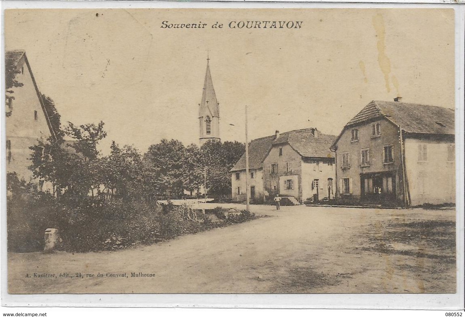 68 COURTAVON . Souvenir, La Rue Et L'église , édit : A Kanitzer Mulhouse , écrite En 1921 ,  état Extra - Chalampé