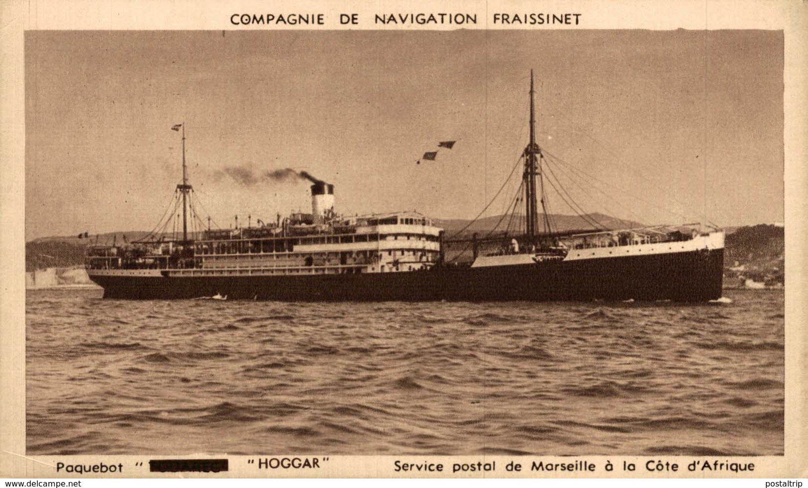 PAQUEBOT " HOGGAR " Service Postal De Marseille A La Cote D'Afrique - Paquebote