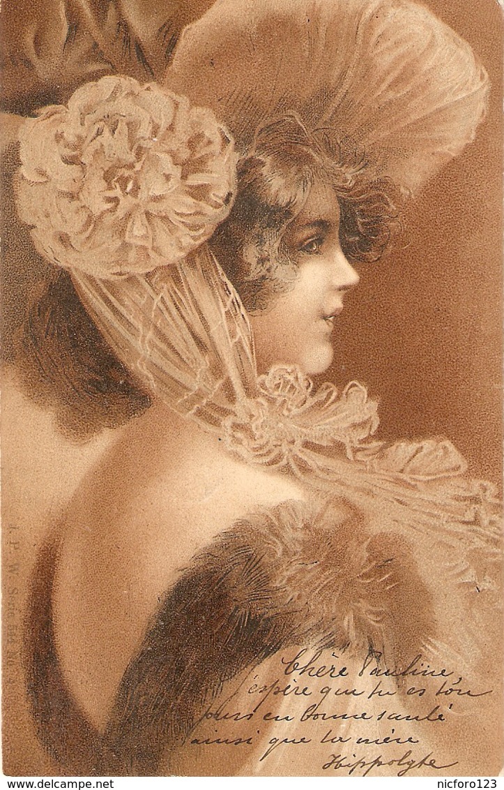 "Pretty Lady. Fantasy Hat" Nice Vintage French Postcard - Mujeres