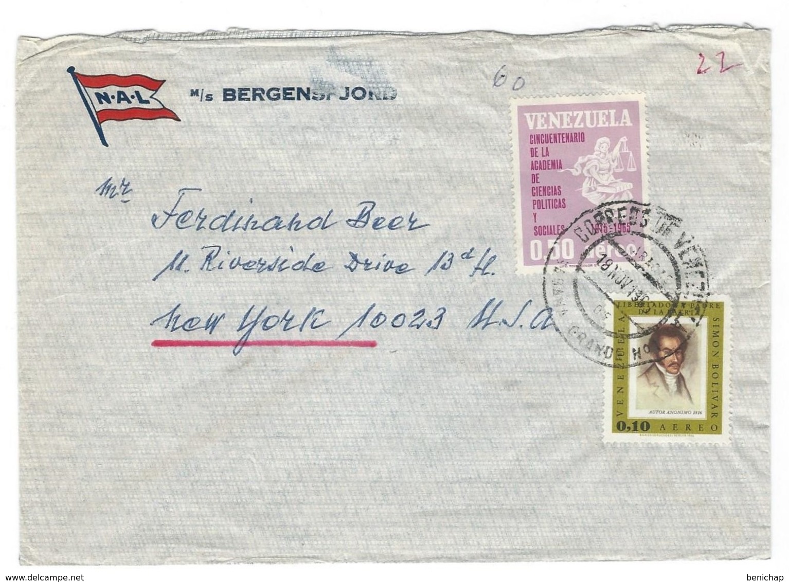 COVER CORREO VENEZUELA - CARACAS - NEW YORK - 1969 - Venezuela