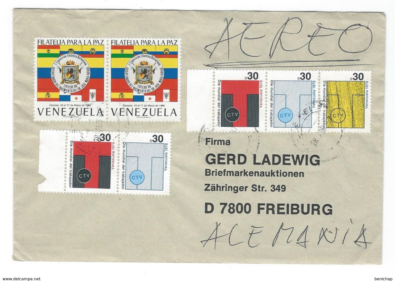 COVER CORREO VENEZUELA - CARACAS - FREIBURG - ALEMANIA. - Venezuela