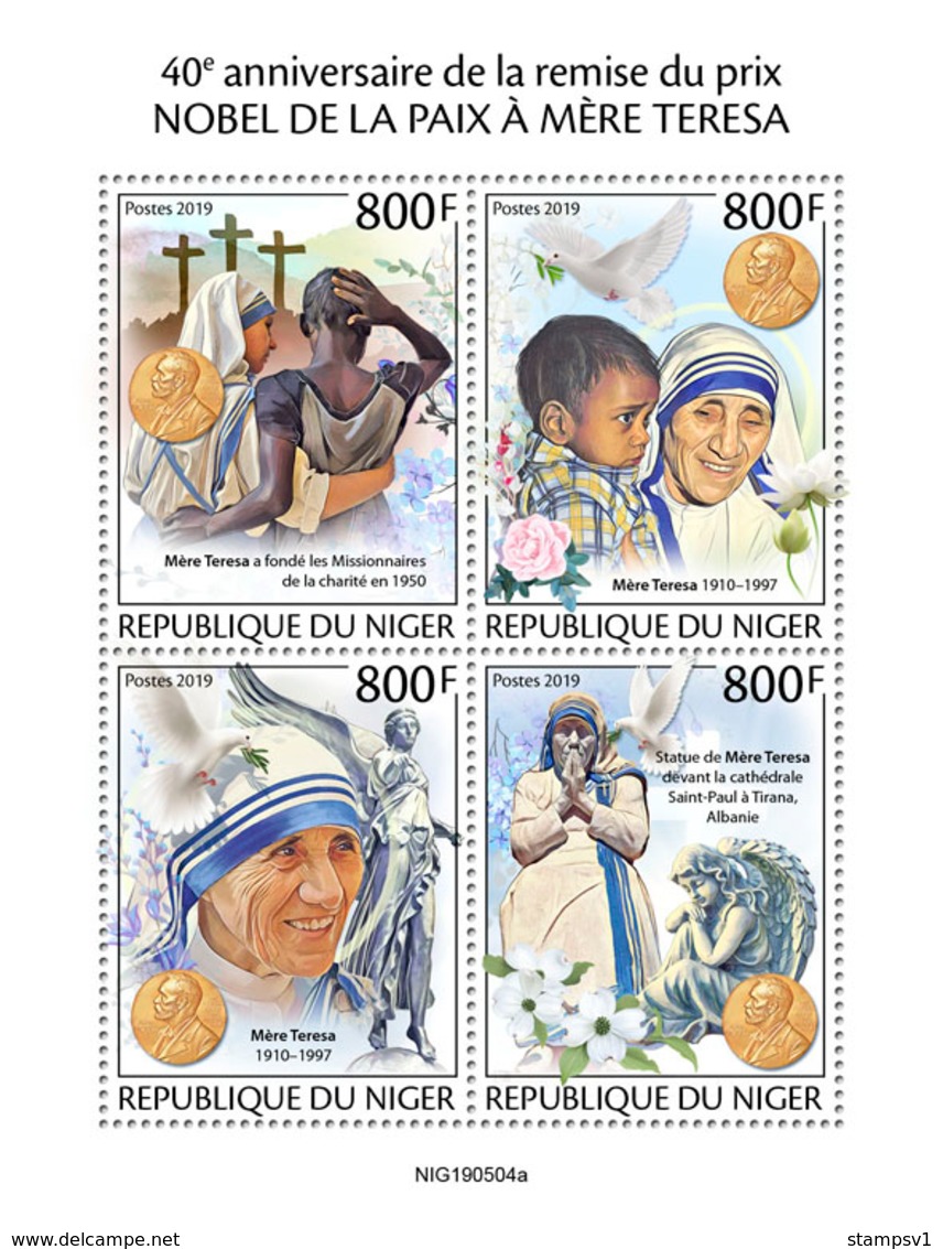 Niger. 2019 40th Anniversary Of Mother Teresa's Nobel Peace Prize. (0504a) OFFICIAL ISSUE - Mutter Teresa