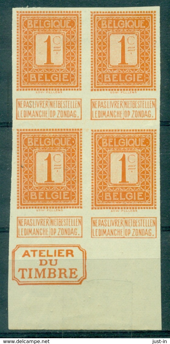 BELGIQUE  N°108 N (x)(normal) Bl De 4 Non Dentelé B De F Avec Marque De L'atelier Du Timbre TB - Unused Stamps