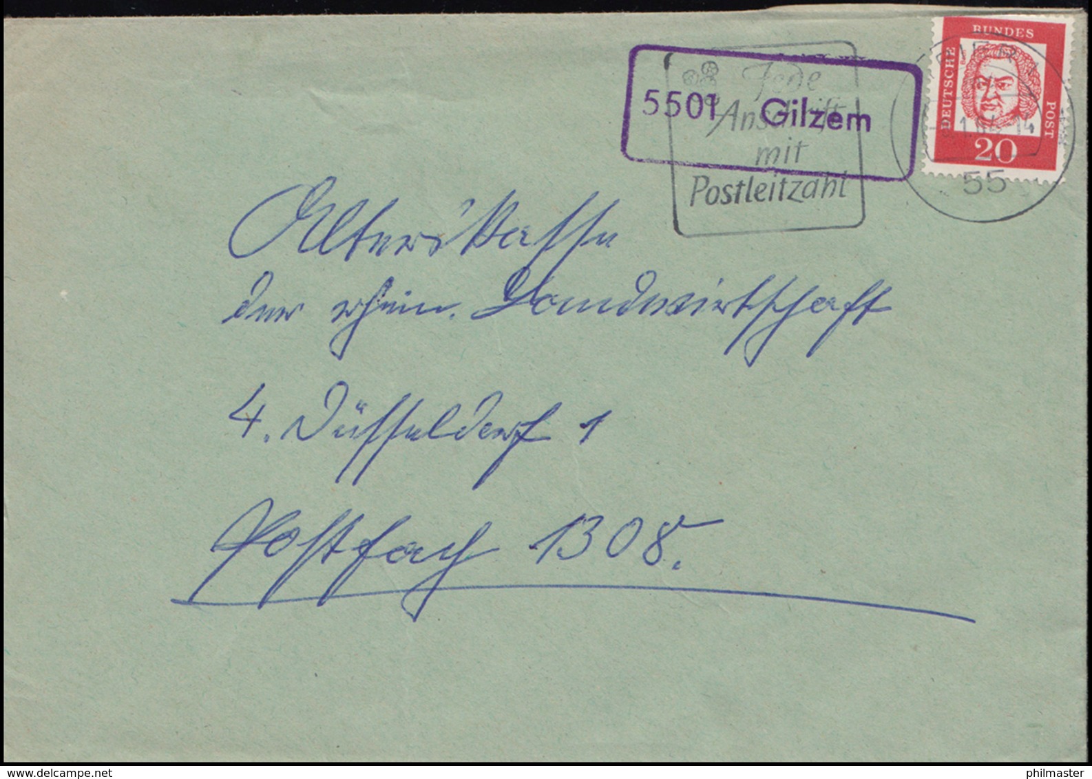 Landpost 5501 Gilzem Auf Brief TRIER 8.1.1964 An Die Alterskasse Nach Düsseldorf - Autres & Non Classés