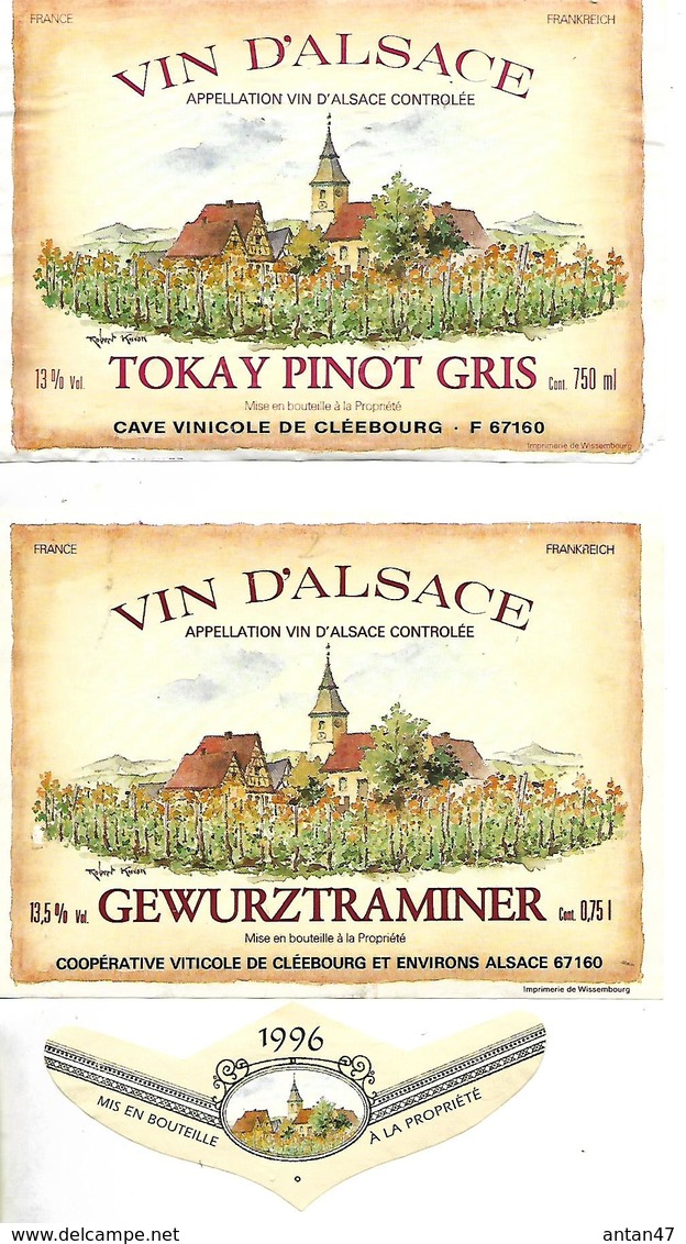 4 étiquettes Vins D'Alsace / 67 Cave De CLEEBOURG / Pinot Noir, Blanc / Tokay / Gewurztraminer - Gewurztraminer