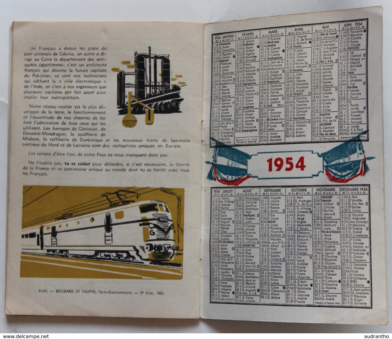 livret militaire armée française Tu es Soldat destiné aux appelés calendrier 1953-1954 Brodard et Taupin