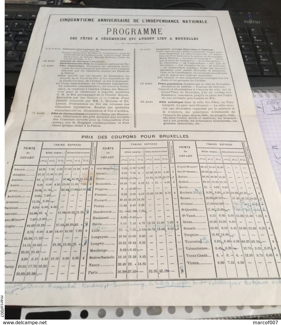 RARE PROGRAMME - CINQUANTENAIRE INDÉPENDANCE  BELGIQUE  - 1880  - 40X30CM - Programs