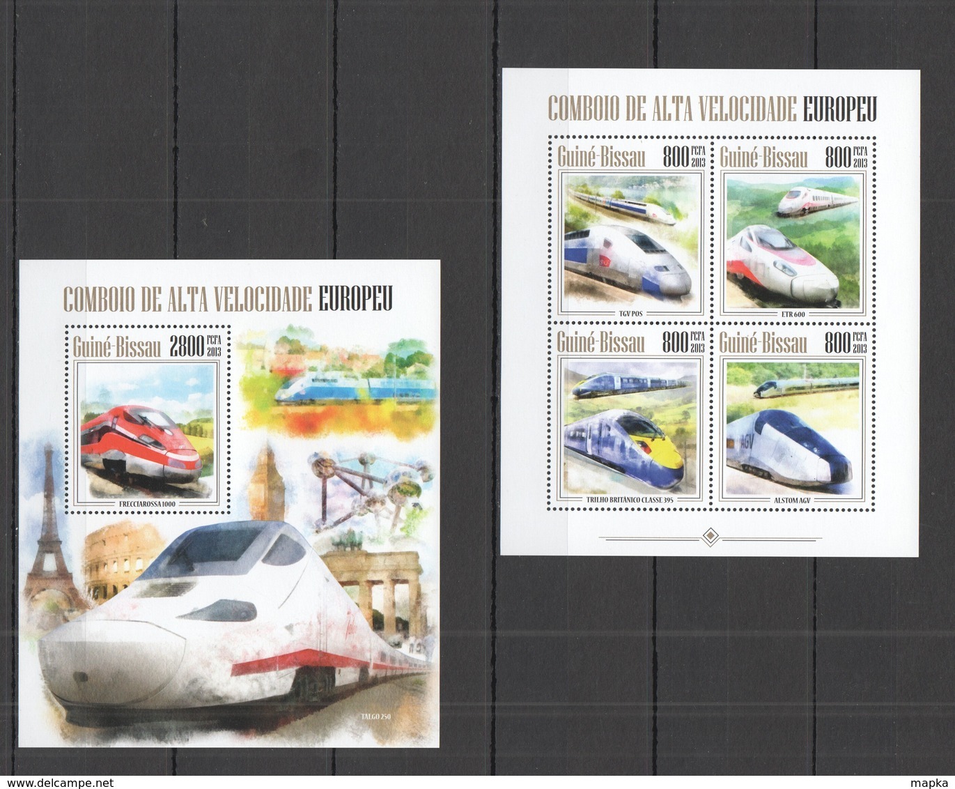 ST1191 2013 GUINE GUINEA-BISSAU TRNSPORT TRAINS OF EUROPE VELOCIDADE EUROPEU KB+BL MNH - Trenes