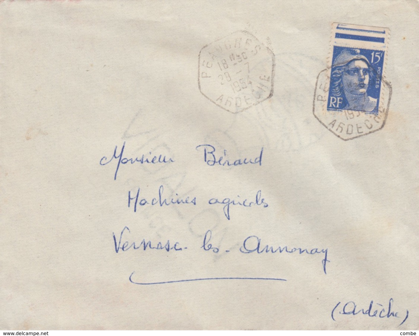 LETTRE. AGENCE POSTALE PEAUGRES ARDECHE - 1921-1960: Moderne