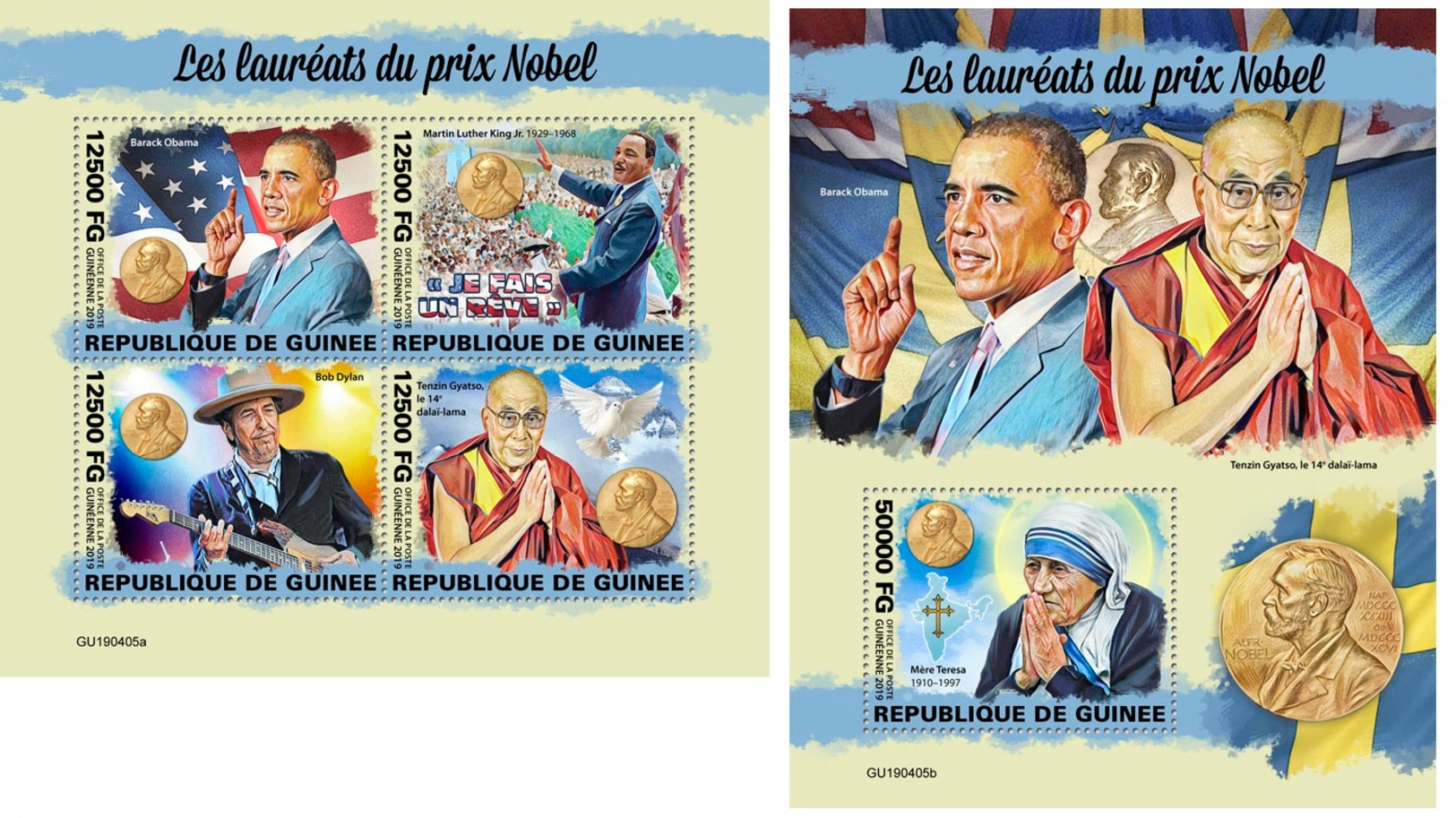 Guinee 2019 Nobel Peace Prize Obama Dalai Lama Martin Luther Bob Dylan MS+S/S GU190405a - Other & Unclassified