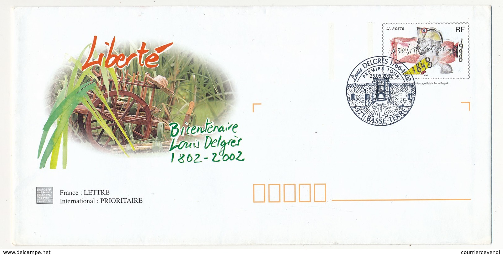 Enveloppe PAP Abolition De L'Esclavage Louis Delgrès - Premier Jour 2002 - 971 BASSE-TERRE - Prêts-à-poster:  Autres (1995-...)