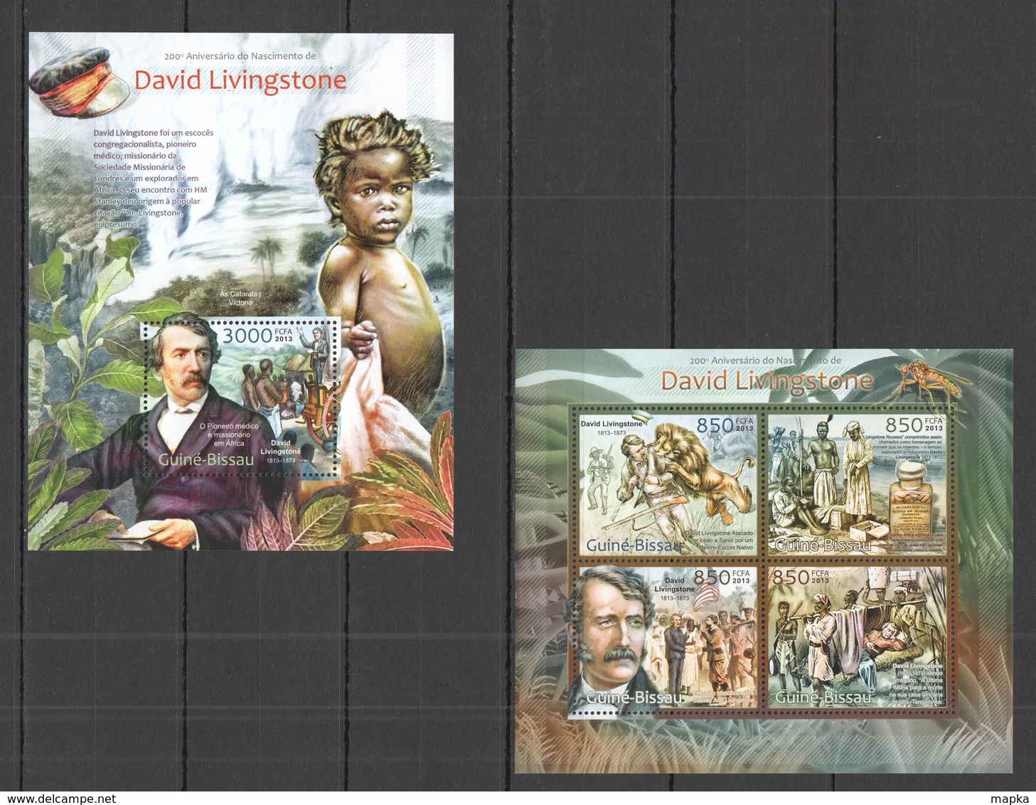 ST1286 2013 GUINE GUINEA-BISSAU FAMOUS PEOPLE ANNIVERSARY LIVINGSTONE KB+BL MNH - Erforscher